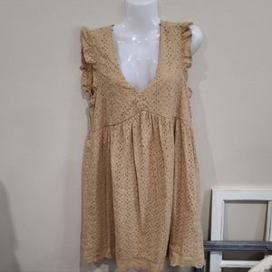 Knox Rose SZ XS Muted Mustard‎ Eyelet Baby Doll Dress w/lining